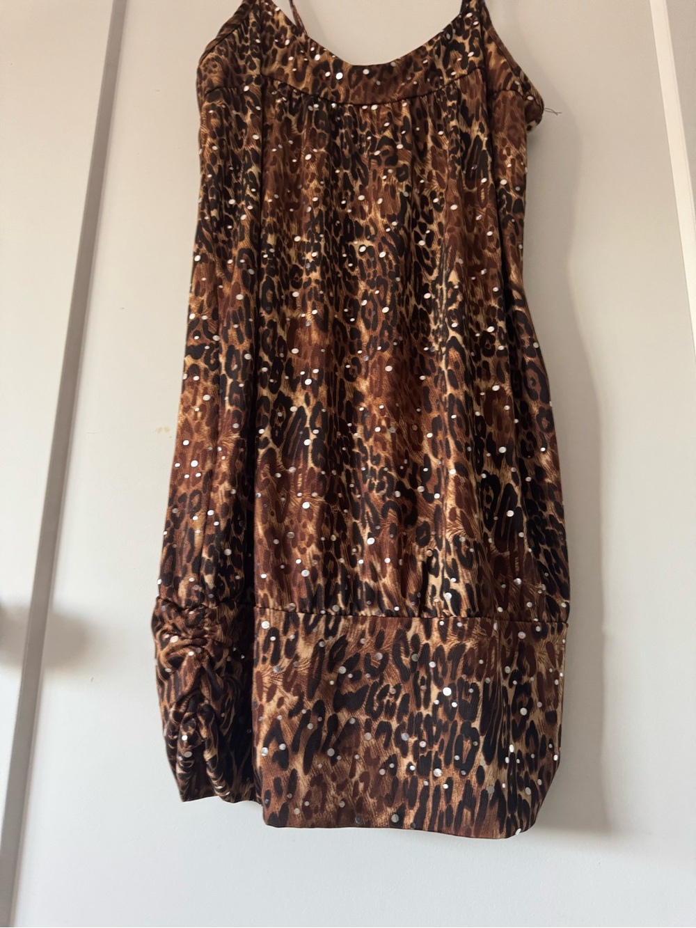 Sparkly Leopard Print Ruched Slip Mini Dress